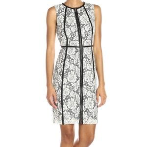 Calvin Klein White And Black Lace Sheath Dress